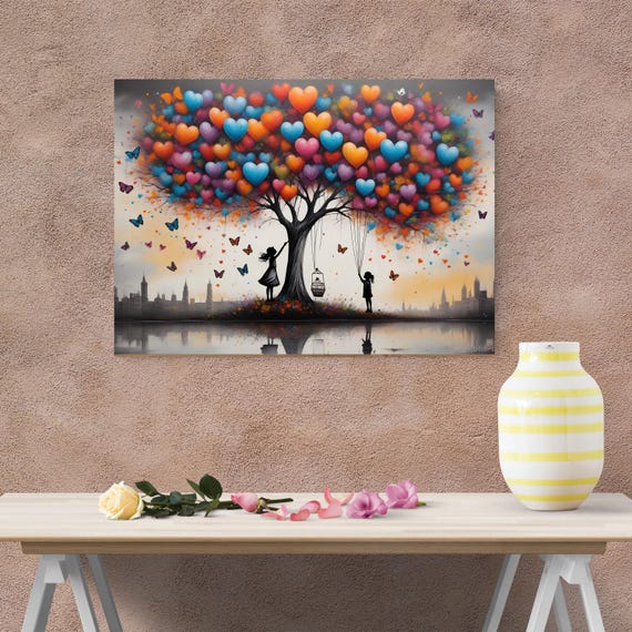 Banksy Style Tree of Life Canvas Wall Art – Urban Graffiti Nature Decor