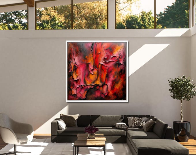 Vibrant Abstract Canvas Print, Red Textured Wall Art, Living Room Decor