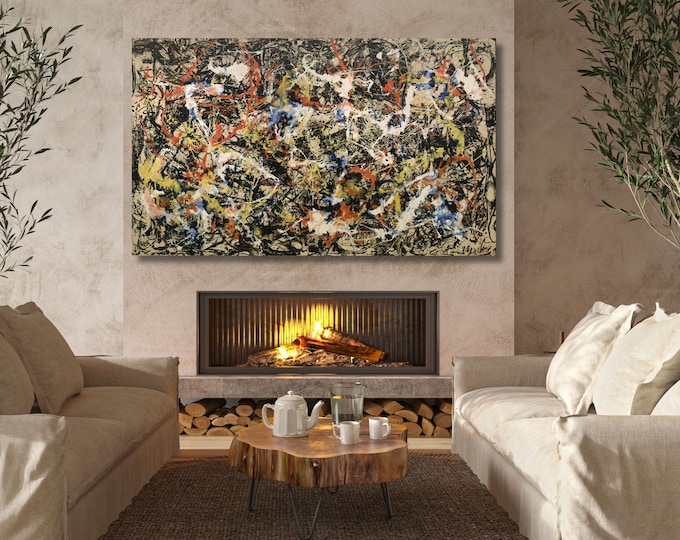 Jackson Pollock Surreal Faces Canvas Print, Abstract Expressionist Wall Art