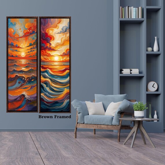 Set of 2 Long Narrow Wall Art,Smoky Sun Painting, Spring Flowers Canvas, Landscape Wall Art Print, Nature Home Decor, Wall Hangings