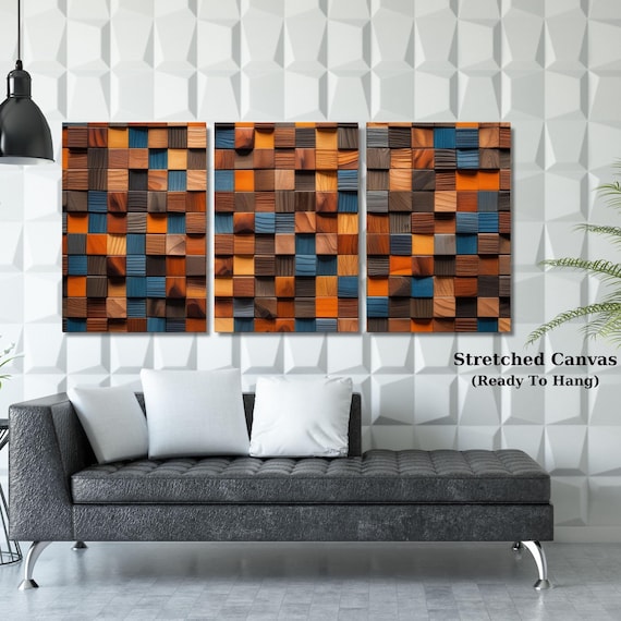 Set of 3 Colorful Tree Rings Canvas Wall Art Large Wood Texture Wall Decor Wood Crack Abstract Canvas Print Modern Trendy Framed Wall Art