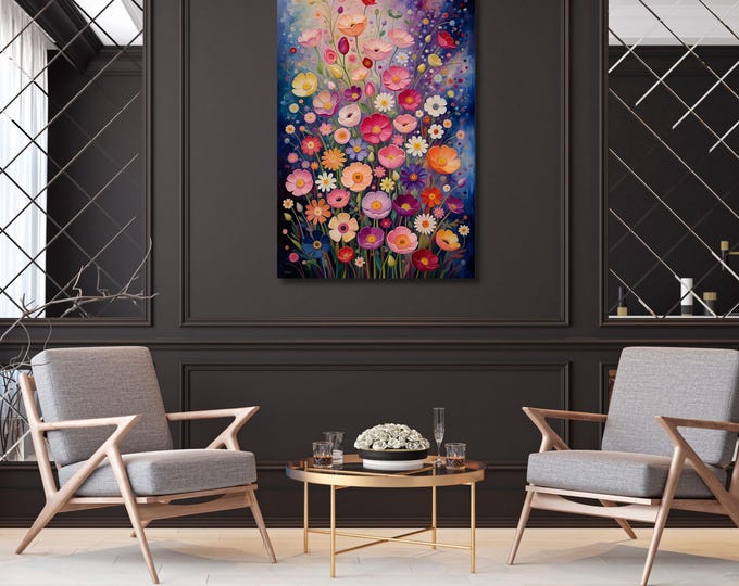 Gustav Klimt Vertical Floral Wall Art,Flower Garden Canvas Print, Mid Century Botanical Art, Klimt Museum Poster, Art Nouveau Decor Gift art
