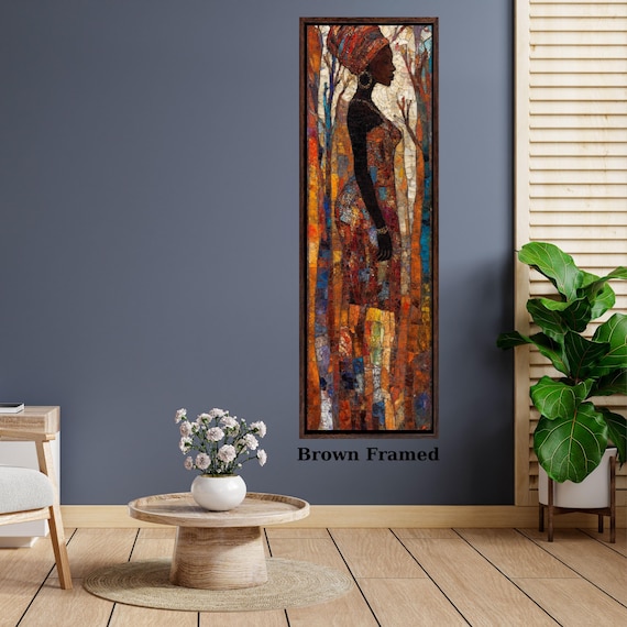 African Long Narrow Wall Art, Large African Canvas Wall Art, Modern Home Decor, Ethnic Interior Design, Vertical Wall Hangings