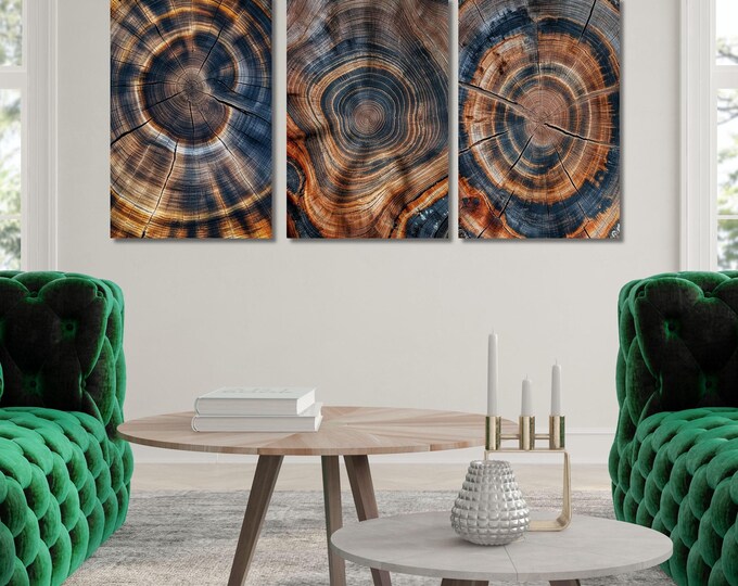 Tree Ring Canvas Art Set: Colorful Abstract Painting, Minimalist Home Decor