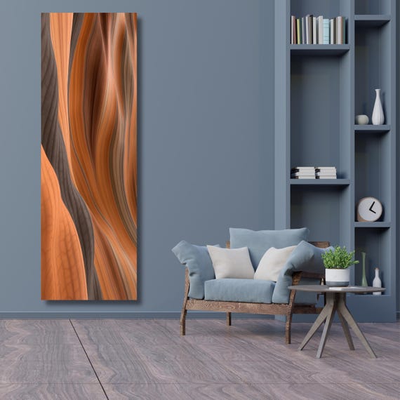 Tree Rings Long Narrow Canvas – Rustic Wood Texture Print Wall Art for Hallway or Above Bed – Natural Earth Tone Print for Modern or Cabin