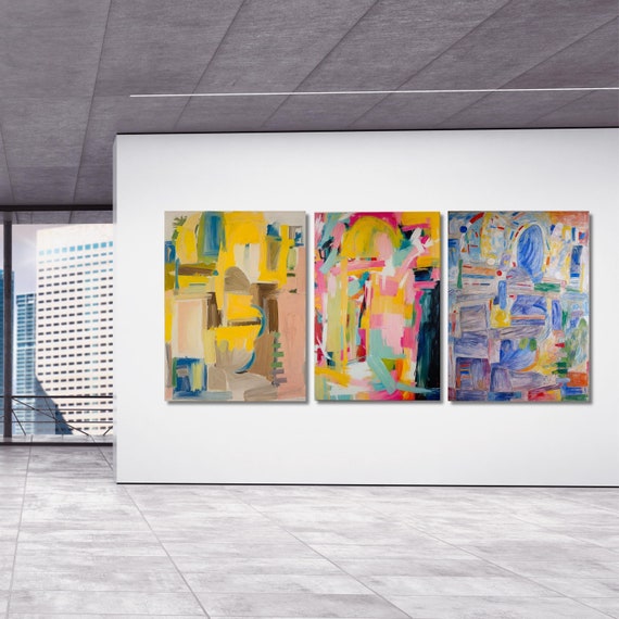 Set of 3 Willem Kooning style Canvas Wall Art Abstract Poster Art Fun Office Decor Abstract Poster Art Exhibition Abstract Market Wall Art