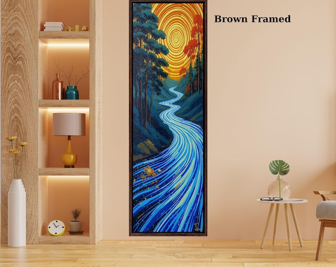 Vertical Nature Print Tall Modern Tree or Mountain Wall Decor for Hallway, Entryway or Small Space Styling Print Long Narrow Canvas Wall Art