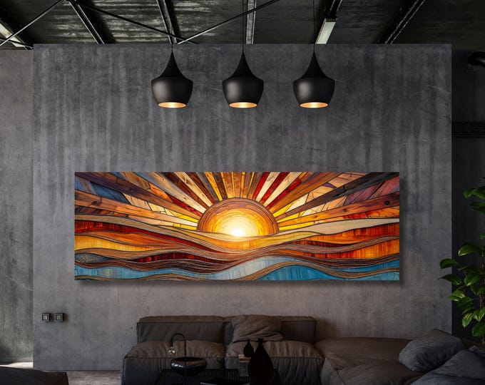 Abstract Sunset Canvas Art: Panoramic Boho Decor