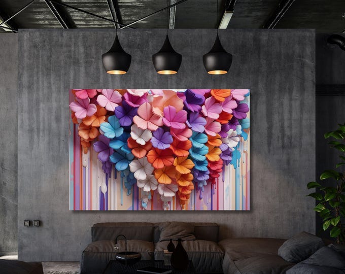 Abstract Flower Canvas Wall Art, 3D Textured Floral Boho Decor (Digital Download)