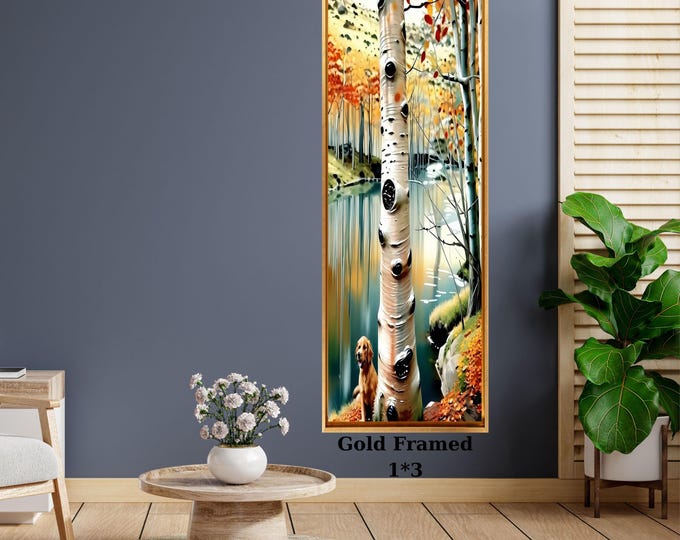 Tall Vertical Birch Tree Canvas Art, Modern Forest Wall Decor, hallway Art