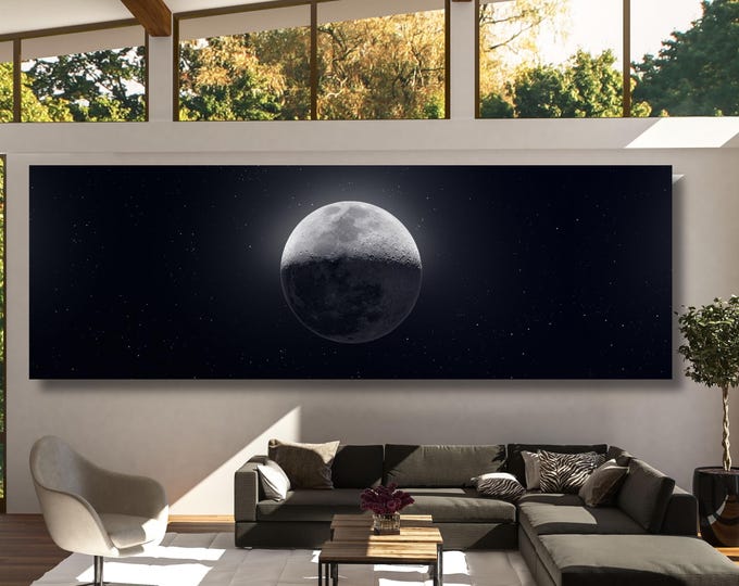 Panoramic Moon Canvas Art: NASA Full Moon Poster, Space Print