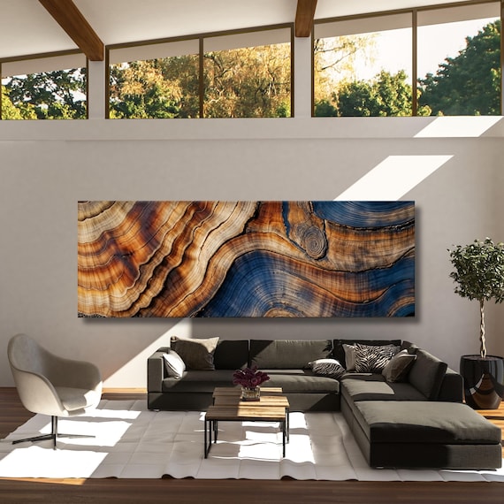 Panoramic Large Wood Canvas Wall Art, Wood Tree ring Wall Art, Warm Tones Wall Decor, Wood Texture Tree ring Canvas art Echo Tree Ring art