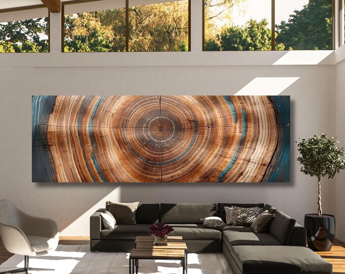 Panoramic Tree Rings Canvas Art, Natural Stump Print, Elegant Wall Decor