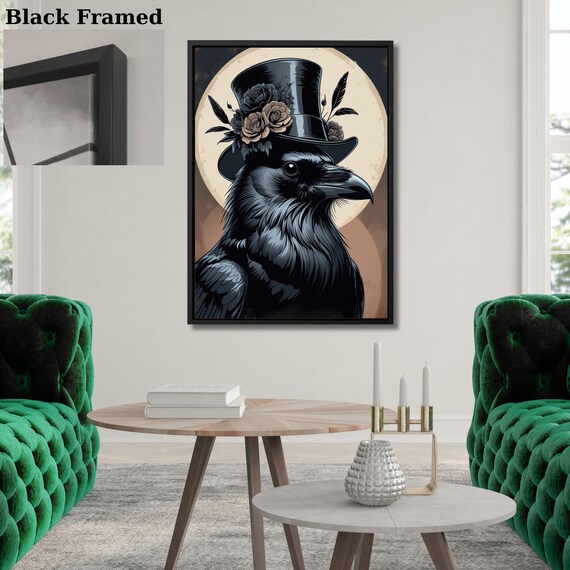 Black Bird Gothic Decoration Canvas Wall Art Raven Portrait canvas Art, Halloween Decoration, Witch Art Print, Nature Witch Print Victorian
