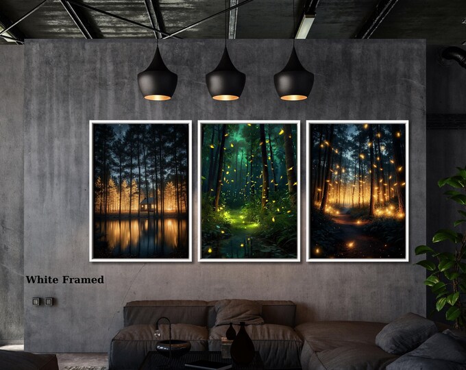 Firefly Forest Canvas Art Set, Klimt Style Night Sky Prints