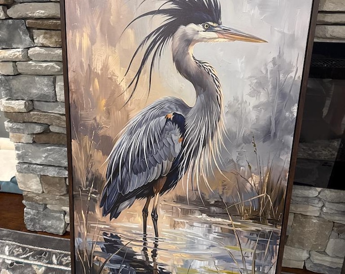 Blue Heron Canvas Prints: Expressionist Coastal Bird Painting (Ready to Hang and Poster)