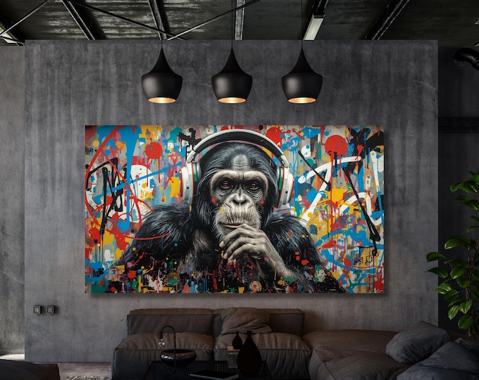 Banksy DJ Monkey Canvas: Graffiti Style Street Art Print