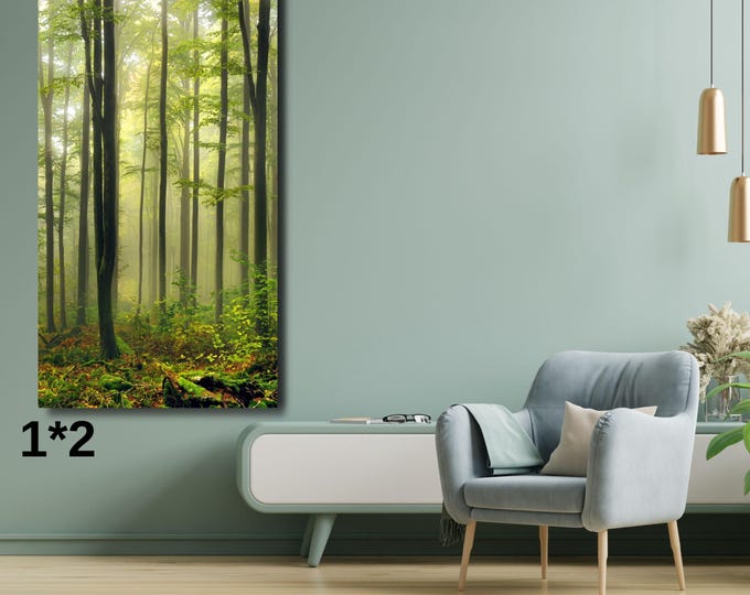 Misty Forest Canvas Print, Vertical Pine Tree Landscape Wall Art