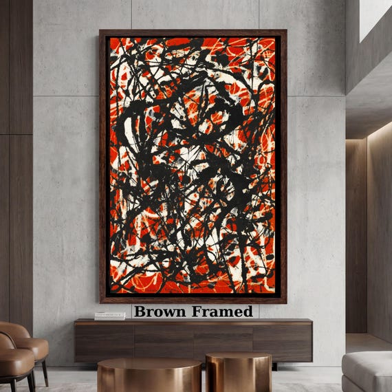 Jackson Pollock Red Abstract Canvas, Large Action Painting Mural, Modern Style Expressionist Drip Art, Bold Red and Black Wall Art