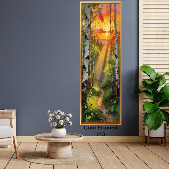 Sunset Forest Path Canvas Wall Art – Long Narrow Nature Print