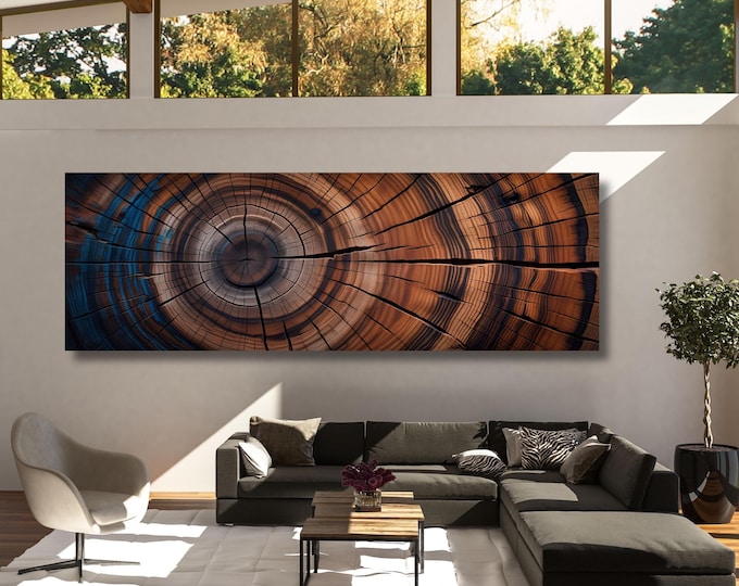 Panoramic Tree Rings Canvas Wall Art Elegant Natural Wall Art Great Design Solution for Echo Tree Ring Print of stump, Tree ring Canvas art