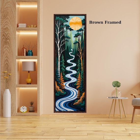 Vertical Nature Print Tall Modern Tree or Mountain Wall Decor for Hallway, Entryway or Small Space Styling Print Long Narrow Canvas Wall Art