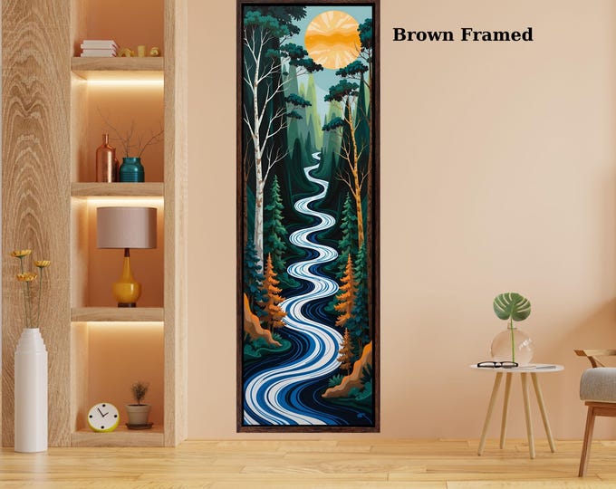 Vertical Nature Print Tall Modern Tree or Mountain Wall Decor for Hallway, Entryway or Small Space Styling Print Long Narrow Canvas Wall Art