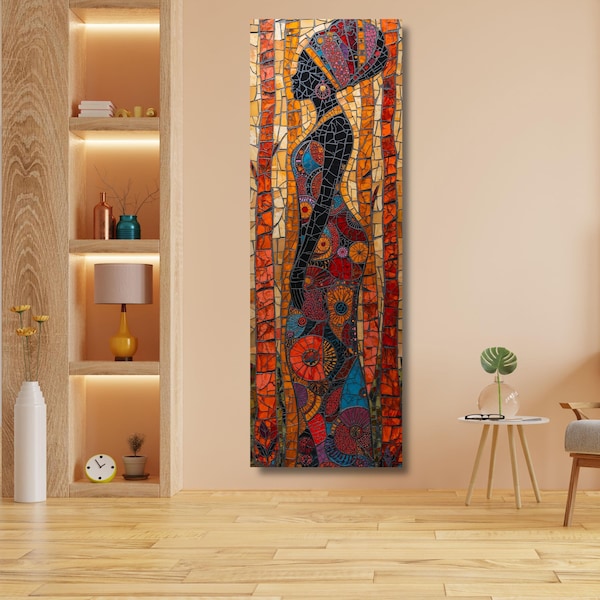 African Long Narrow Wall Art, Large African Canvas Wall Art, Modern Home Decor, Ethnic Interior Design, Vertical Wall Hangings
