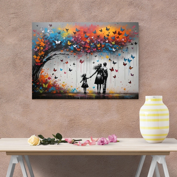 Banksy Inspired Tree of Life Canvas Wall Art – Modern Street Graffiti Decor