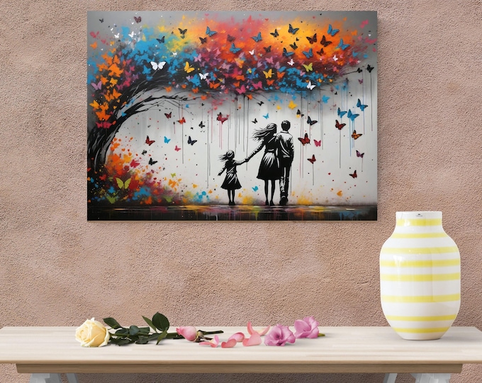 Banksy Inspired Tree of Life Canvas Wall Art – Modern Street Graffiti Decor