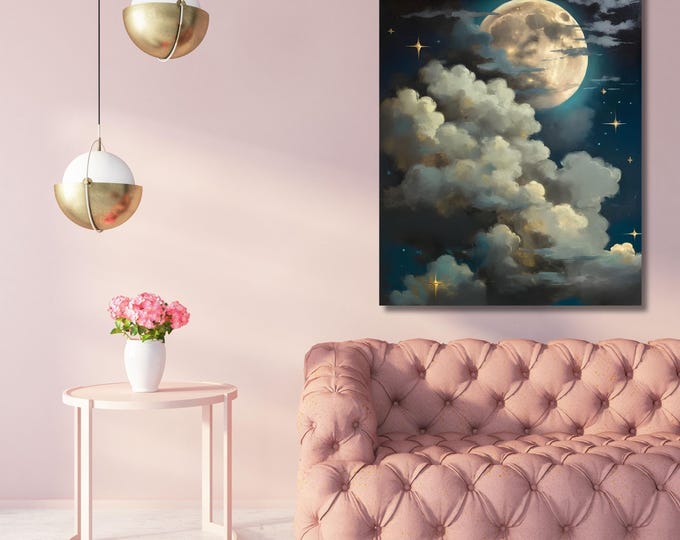 Blue Abstract Cloud Canvas Art: Panoramic Night Sky Print