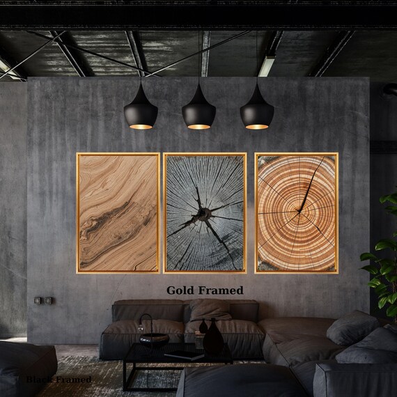 Set of 3 Tree Ring Wall Art Prints, Tree Stump Photo Poster, Minimalist Natural Pattern Canvas Art, will be sent after customs duty is paid