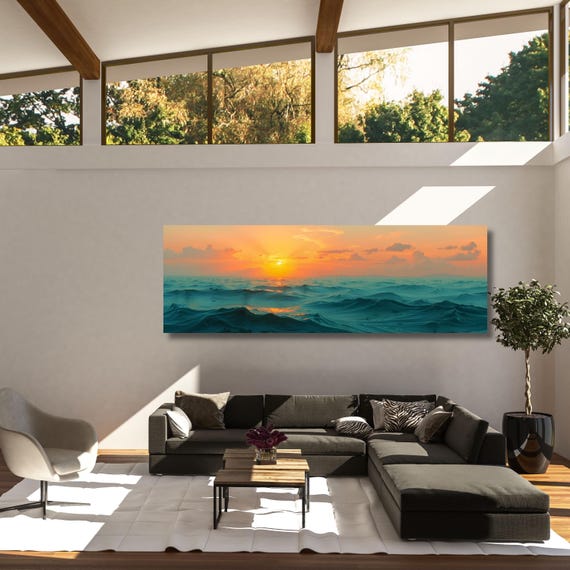Sunset Panoramic Wall Art,Warm Sun Canvas Print,Minimalist Sunset Wall Decor,Boho Landscape Canvas, Nature Sun Art for Living Room Wall art