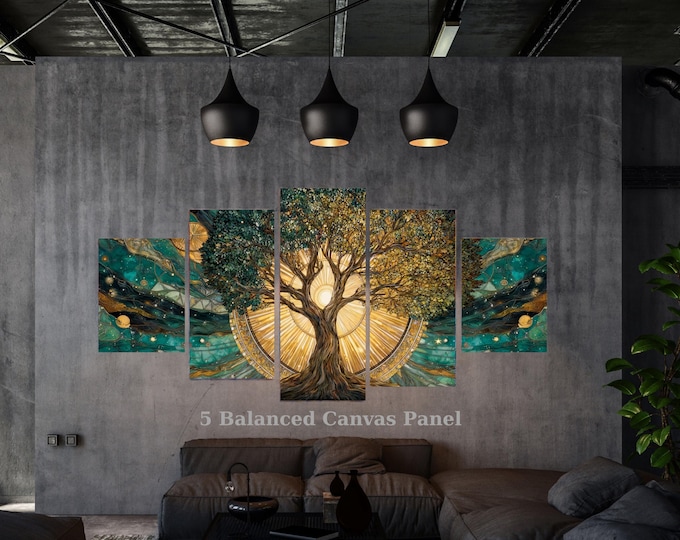 Tree of Life Wall Decor: Abstract Gold Canvas Art (5 Piece Set)