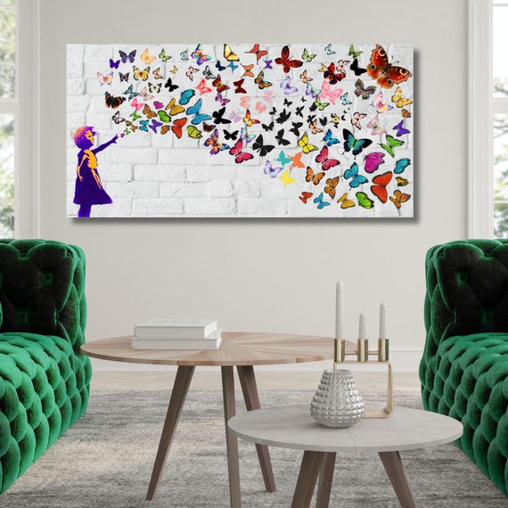 Banksy butterfly girl Canvas Art Graffiti Street Graffiti Art American Street Art,Banksy Graffiti Boy Room Wall art Panoramic butterfly girl