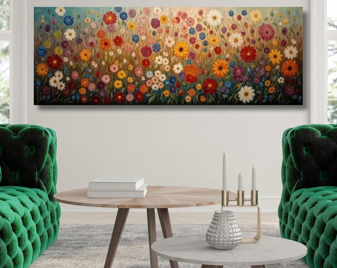 Gustav Klimt Wildflower Meadow Canvas Art, Panoramic Wall Decor, Vibrant Floral Print