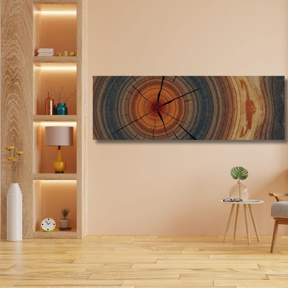 Panoramic Tree Rings Canvas Wall Art Elegant Natural Wall Art Great Design Solution for Echo Tree Ring Print of stump, Tree ring Canvas art