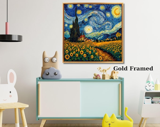 Sunflower Landscape Canvas - Starry Night Floral Wall Decor
