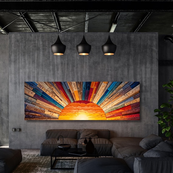 Sunrise Wood Look Wall Art Above Bed Decor Print Canvas Wood Long Sunlight Bedroom Wall Hanging Sunrise Sun Canvas Wall Office Print gift