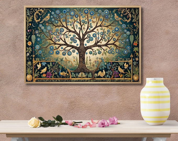 Klimt Tree of Life Canvas Print William Morris Style Floral Garden Birds Bedroom Decor
