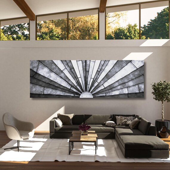 Abstract Sunset Canvas Art: Panoramic Boho Decor, Klimt Style