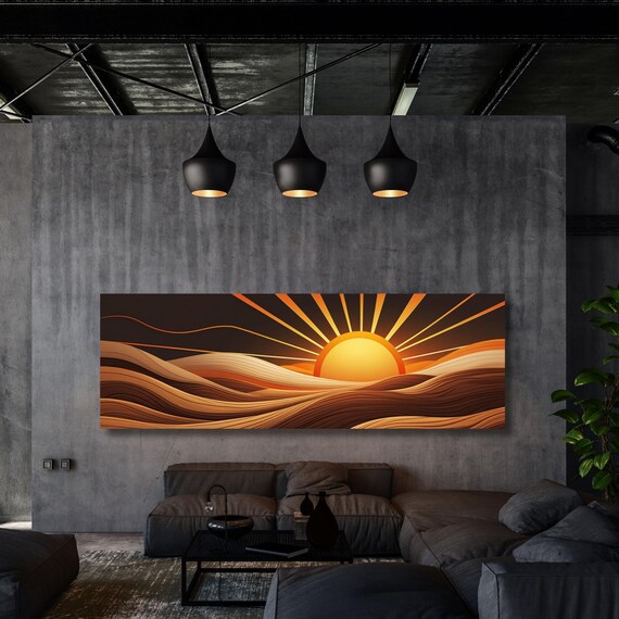 Sunrise Wood Look Canvas Wall Art Rustic Above Bed Decor Sunlight Print for Bedroom or Office – Natural Gift Idea for Home Lovers Print gift