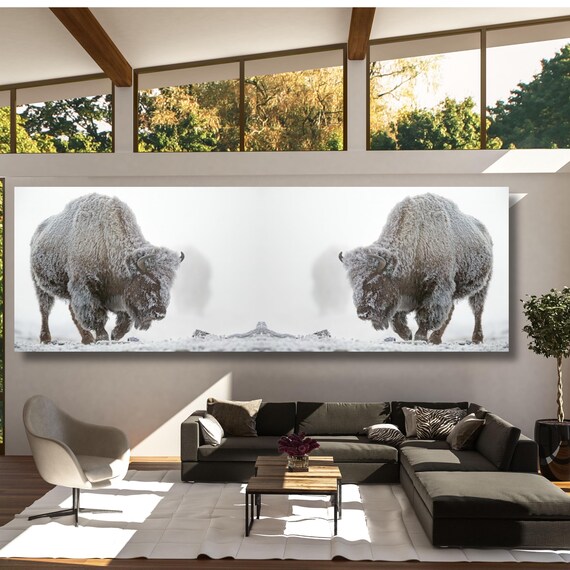 Panoramic American Buffalo in Snow Original Pictures Art Buffalo Wall Art Buffalo Wall Decor Buffalo Home Decor, Buffalo Office Print Decor