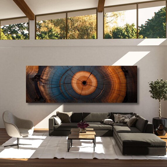 Panoramic Tree Rings Canvas Wall Art Elegant Natural Wall Art Great Design Solution for Echo Tree Ring Print of stump, Tree ring Canvas art