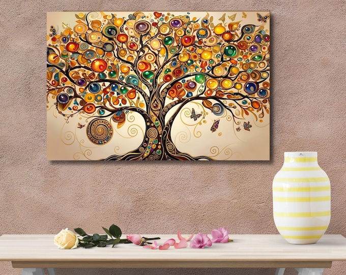 Klimt Tree of Life Print: William Morris Style Floral Garden Canvas Wall Art
