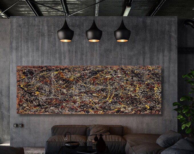 Panoramic Pollock Style Canvas Art: Large Wall Art Print
