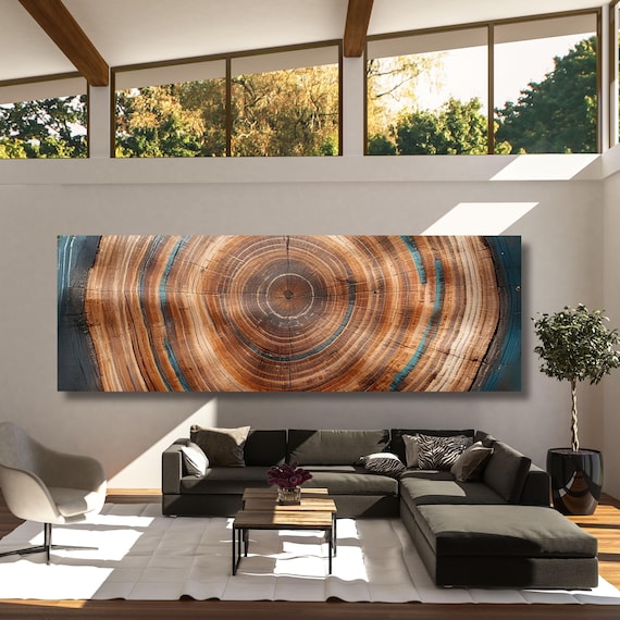 Panoramic Tree Rings Canvas Wall Art Elegant Natural Wall Art Great Design Solution for Echo Tree Ring Print of stump, Tree ring Canvas art