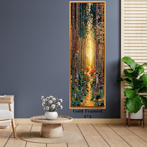 アート★美人画★キャンパス画★オリエンタル★縦700mm横500mm★used Tall Vertical Nature Canvas Art, Sunlit Forest Path, Modern