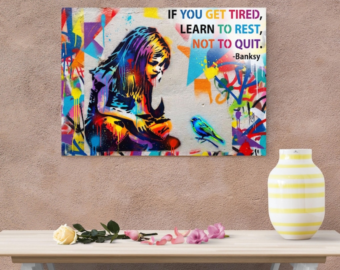 Banksy Girl and Bird Canvas Print – Motivational Graffiti Street Art Wall Decor