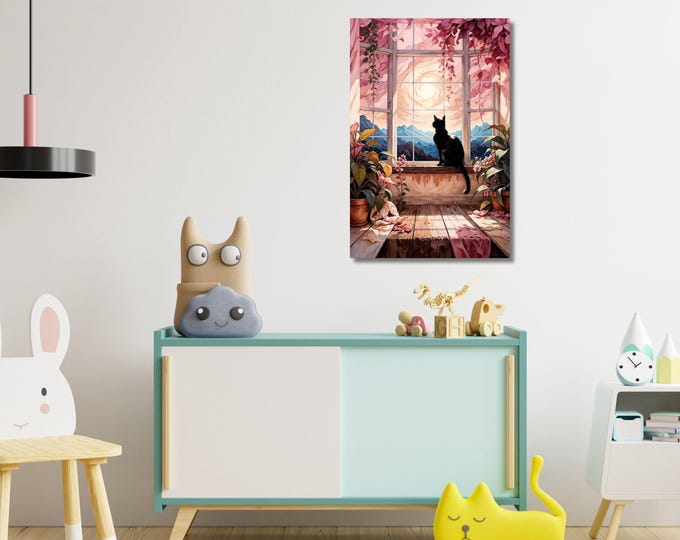 Henri Matisse Cat Open Window Canvas Art: Klimt Style Sea Orange Decor